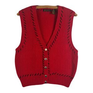 LIZSPORT Knitted By Hand Vintage Red Vest Womens Size M